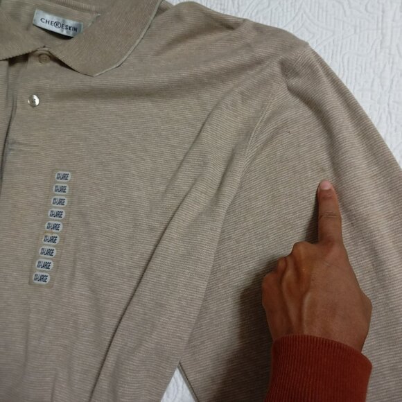 Che©reskin Mens Long Sleeve Polo Shirt Textured Khaki Button Collar Xxl - Picture 6 of 14